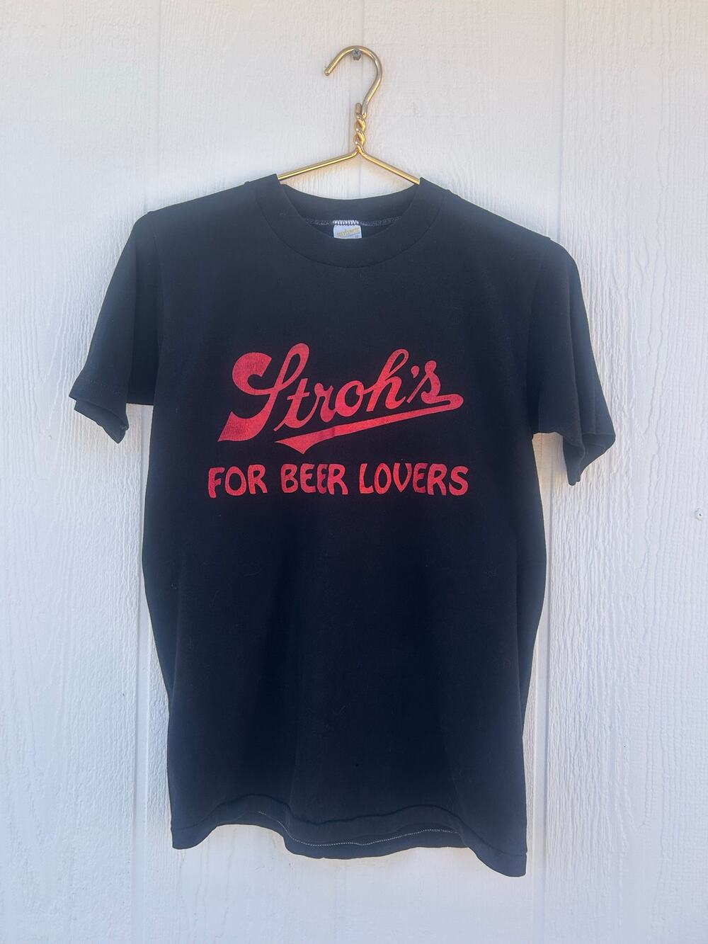 Stroh’s For Beer Lovers Shirt Canvas Black with Red Lettering Size Medium